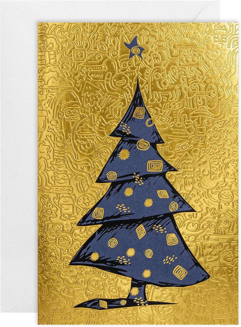 easykart labels 16 Christmas Greeting Cards with Gold Foiling & Embossing with Envelopes, Golden Mettalic 6.75 x 4.5 Inch Merry Christmas Cards with Seal Stickers For Friends, Family and loved Ones