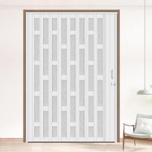 72X79in Frosted Acrylic Glass PVC Accordion Folding Door for Closet,Multifold Interior Door with Installation Hardware,Includes Handle and Latch,White Beech