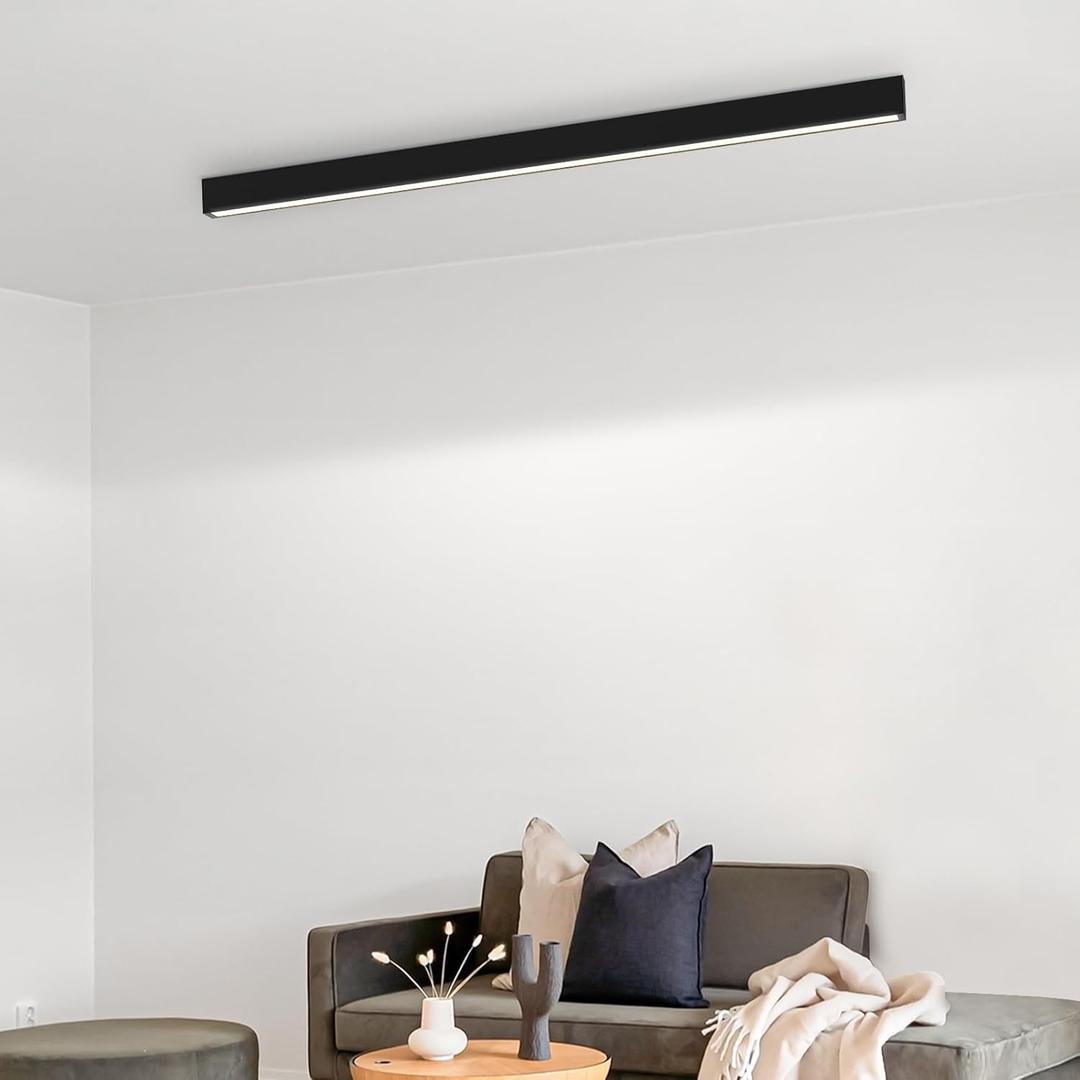 SCON 4FT 30W LED Black Anti-Glare Linkable Surface Mount Light,1800LM UGR<22 0-10V Dimmable Linear Ceiling Mount Light,3000K-4000K-5000K Switchable Office Light,Flush Mount for Kitchen/Workshop (Anti-Glare/Black, Ceiling:0-10V DIM)