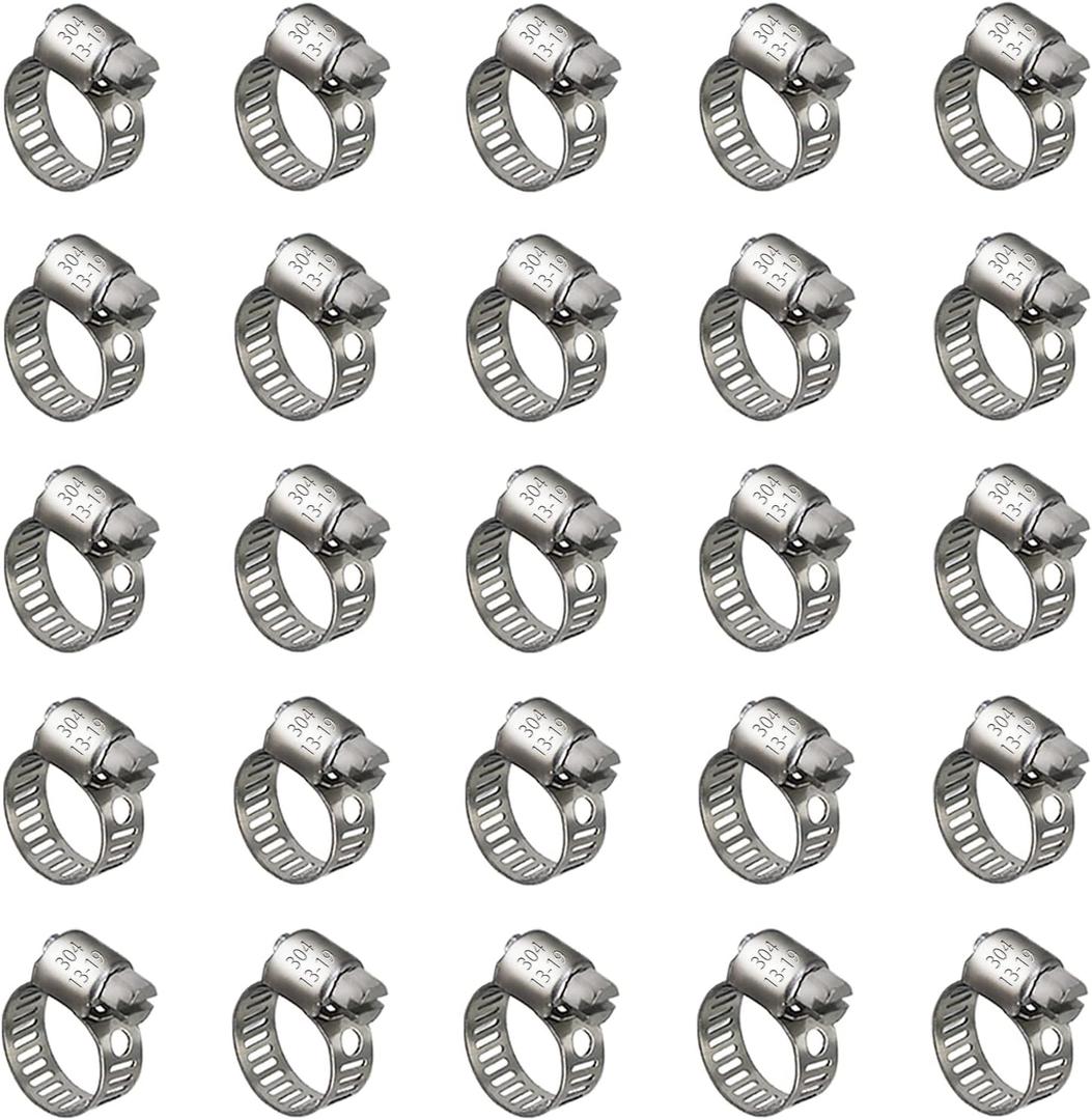 25 Pack Stainless Steel Hose Clamps, 1/2 inch to 3/4 inch Worm Gear Metal Hose Clamps for Pipe, Dryer Repair, Tubing and Fuel Line