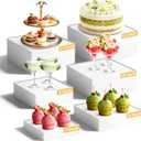 PPH-Sisy 6 Pcs Large Buffet Risers Display Stands Set 7" to 12"- Acrylic Food & Dessert Table Display Stand Shelf for Party, Catering, Jewelry, Collectibles, White Cube Storage Boxes