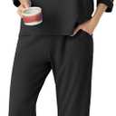 PrinStory Women's Pajama Set Capri Pjs Sets 2 Piece Soft Lounge Sets Sleepwear with Pockets (X-Large, Black)