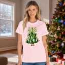Christmas Shirts for Women Christmas Tree T-Shirt Merry Xmas Graphic Tee Tops (Pink, S)