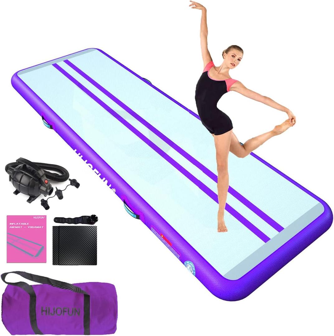 HIJOFUN Premium Air Tumble Track 20ftx3.3ftx4in Gymnastics Tumbling Mat Inflatable Tumble Track with Electric Air Pump for Home Kids/ Gym/ Yoga/ Training/ Cheerleading/ Outdoor/ Beach/ Park Purple