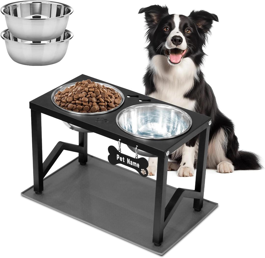 Elevated Dog Bowls, Metal Raised Dog Bowl Stand with 2 Thick 58oz Stainless Steel Food Bowls & Silicone Non-Slip Mat - 11.8" Tall for Medium/Large Breeds