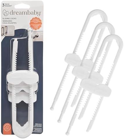 Dreambaby Sliding Cabinet Locks - Child Proof Cabinet Latches - For Kitchen, Bathroom Storage Doors Handles & Knobs - Suitable for Round & D-Shaped Handles - 3 Pack - White - Model L183