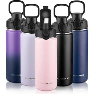 Insulated water bottle with Lid,18oz Stainless Steel Water Bottle for Boys,Girls,Double Wall Vacuum Wide Mouth Thermal Water Bottle for School,Travel,BPA-free and Leak-proof18oz,Pink