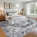 KOZYFLY Boho Area Rug 9x12 Ft Thin Rugs for Living Room Washable Bedroom Rug Non Slip Rugs for Dining Room Printed Faux Wool Area Rug Floor Carpet for Dining Room Living Room, Grey