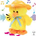 Hopearl Talking Singing Duck Toy Repeats What You Say Walking Duckling Electric Interactive Animated Toy Speaking Plush Buddy Gifts for Toddlers, Yellow, 8''