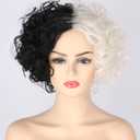 Topcosplay Women Wigs Short Curly Afro Fluffy Black and Blonde Wigs Cosplay Costume Wig