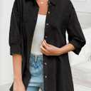 Falechay Women Tops with 3/4 Puff Sleeve, Floral Eyelet Embroidered Blouses, Button Down Shirts for Casual Relaxed Fit & High-Low Hem, Summer Spring Fall Black XL