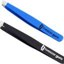 TWEEZER GURU 2 piece - Slant Pointed Precision Tweezers for Eyebrows, Ingrown Hairs, Blackheads - Sharp Needle Nose for Plucking, Splinters