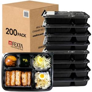 5 Compartment Meal Prep Containers With Lids - (200 Pack) Plastic Food Bento Boxes Stackable Reusable Disposable Microwaveable Safe