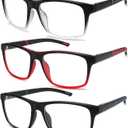 3 Pack Professional Blue Light Blocking Glasses Mens Computer Glasses Anti Glare/Eyestrain/Dryness Filter UV,Stylish Large Oversized Two Tone Frame Spring Hinge Eyeglass 0 Strength