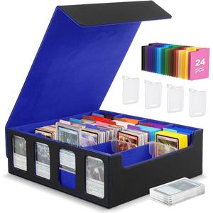 MoKo Card Storage Box for Trading Cards, 3000+ MTG Deck Box with 24 Colorful Dividers & 4 Card Supporters, Commander Card Deck Case with Display Window, Fits for Magic Game Cards, YugiOh, Black Blue