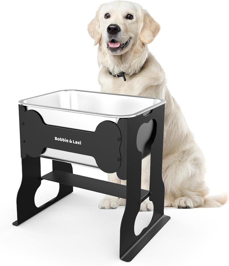 2.4 Gallon Elevated Large Dog Water Bowl,14" Raised Stainless Steel Bowl with Stand for Large Breed, Full Metal Dog Feeding Station for Relief Joint Pressure, Easy Clean for Indoor & Outdoor Uses