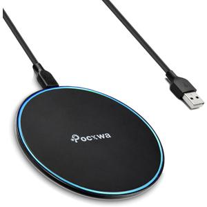 Pocxwa Wireless Charger for Samsung iPhone LG, Fast Wireless Charging Pad Compatible with Samsung Galaxy S25 Ultra S24 Plus S23 S22 S21 S20 S10 S9 S8 Note 20 10 9 8, iPhone 17 16 15 14 13 12 11 X XS