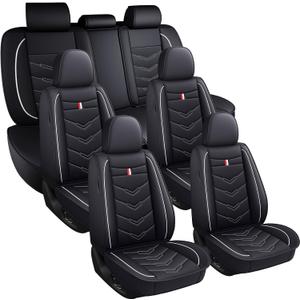 Car Seat Covers 7 Seats for Buick Enclave 2008-2025, Waterproof Durable Leather Vehicle Cushion Covers, Breathable Full Coverage Seat Protector(Standard,Black White)