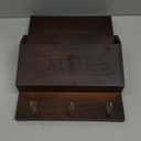 DLQuarts Mail Organizer with Key Holder for Wall Decorative Mail Sorter Wall Mounted, Wooden Mail Holder with 3 Hooks, Dark Brown