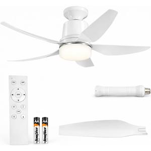 Socket Fan Light with Remote, 28.35 Ceiling Fan Lights with E26 Base, 4 Speeds, 3000K-6500K Dimmable LED, 2-In-1 Socket Light for Patios, Garage, Bedroom, Living Room, Closet, and Small Rooms (White)