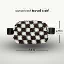 Boutique Fleece Belt Bag | Sherpa Checkered Crossbody Fanny Pack for Women | Fashionable Cute Waist Pack | Small Chest Bag | Gold Accessories | Adjustable Extended Strap | Black Checker