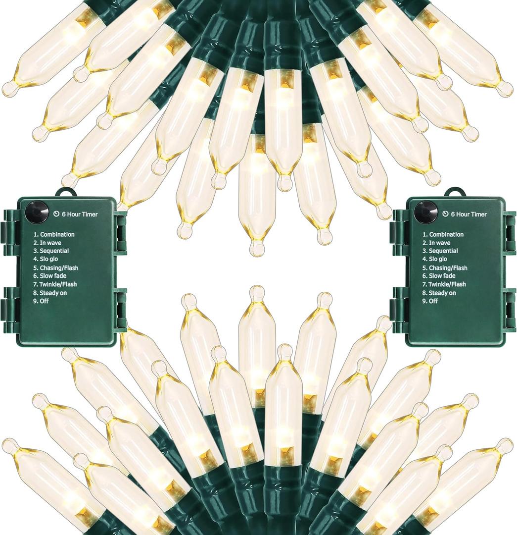 Battery Operated Christmas Lights, 28Ft 80 LED String Lights 8 Modes with Timer Mini Lights for Indoor Outdoor Wreath Wedding Party Garden Home Decor, Waterproof, Warm White2 Pack