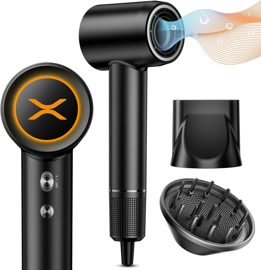 Hair Dryer,150000 RPM High-Speed Blow Dryer 500 Millions Negative Ionic Care Hair Dryer for Fast Drying, 51dB Low Noise Thermo-Control Hairdryer with Magnetic Diffuser & Nozzle for Children,Women,Men