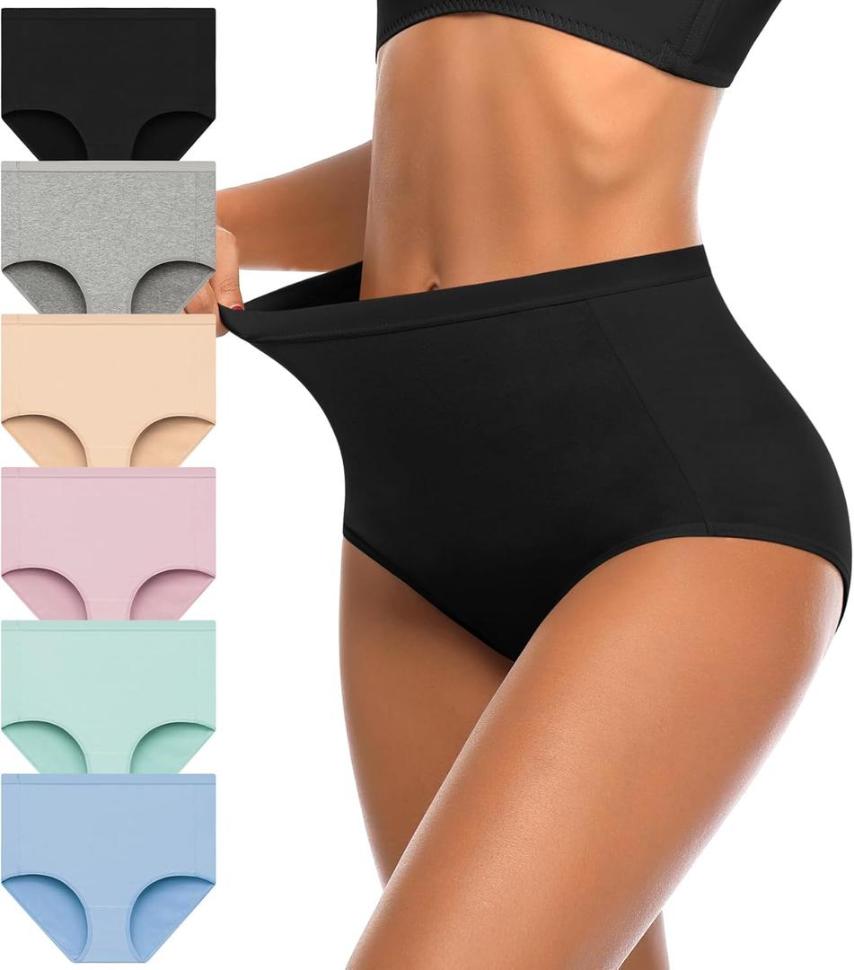 OLIKEME Womens Cotton Underwear High Waisted Postpartum C Section Panties Soft Stretch Breathable Full Coverage Briefs 6 Pack (X-Large)