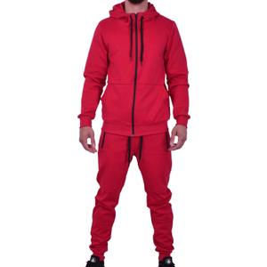 RIFLESSI Men's Athletic Sports Casual 2 Piece Solid Color Tracksuit Hoodie Jogger Pants Sweatsuit Set (Medium, Red)