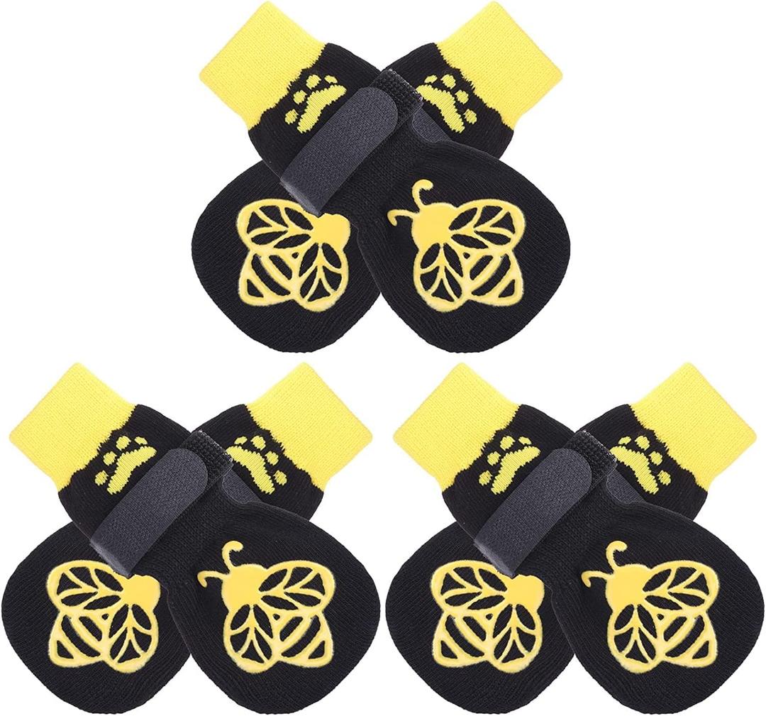 LEXPAWLORER Anti Slip Dog Socks to Prevent Licking Paws,Winter Dog Boots & Paw Protectors,Dog Booties for Hardwood Floors with Grippers,Dog Shoes for Hot/Cold Pavement Senior Dog (Bee), 