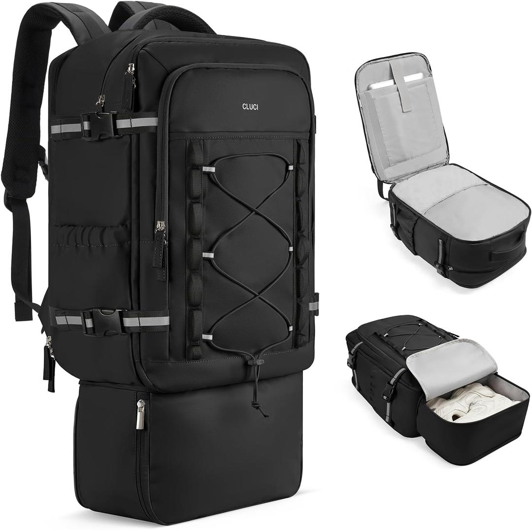 CLUCI Travel Backpack 30L, Waterproof Laptop Backpack Fits 17.3 Inch Laptop, Carry On Backpack with shoe compartment, Durable Expandable Go Bag, Large Hiking Backpack for Men WomenBlack