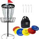 Disc Golf Basket with Discs | Portable Disc Golf Target with Heavy Duty 24-Chains Disc Golf Course Basket, Come with 6pcs Disc Golf Discs with Carry Bag