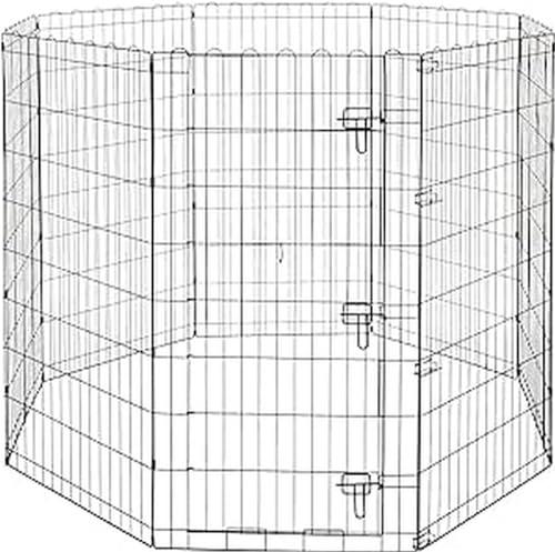 Amazon Basics Foldable Metal Indoor/ Outdoor Dog Playpen, Octagonal Exercise Pen, Single Door, 8 Panels, 48 Inch Tall, X-Large, 60 x 60 x 48 Inches, Easy to Assemble, Black