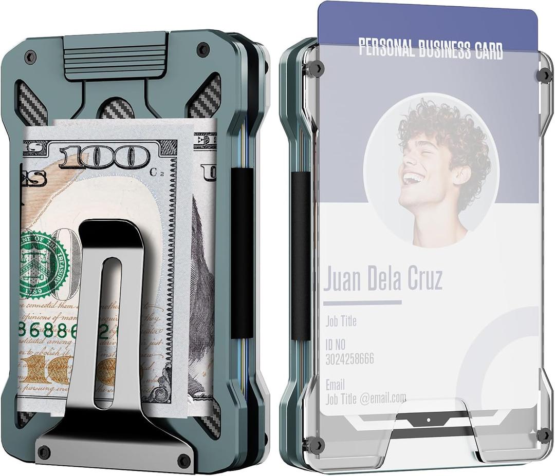 2 x Slim Wallet for Men and Card Holder | RFID Protected | Pull-Up Function | Front Pocket Wallets | ID Card Window | Integrated Money Clip | Grey