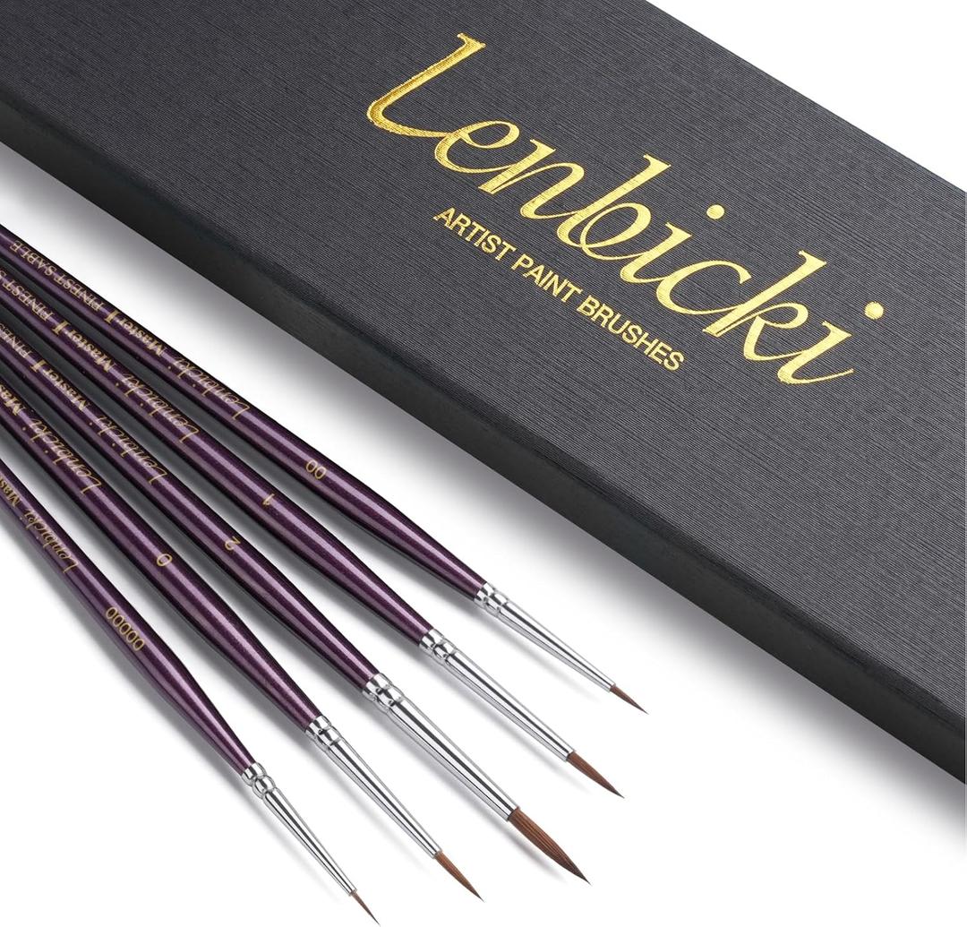 Kolinsky Sable Brushes Miniature 5PCS Professional Fine Detail Micro Artist Paint Brush Set for Watercolor, Acrylic, Oil, Model, Paint by Numbers (Purple)