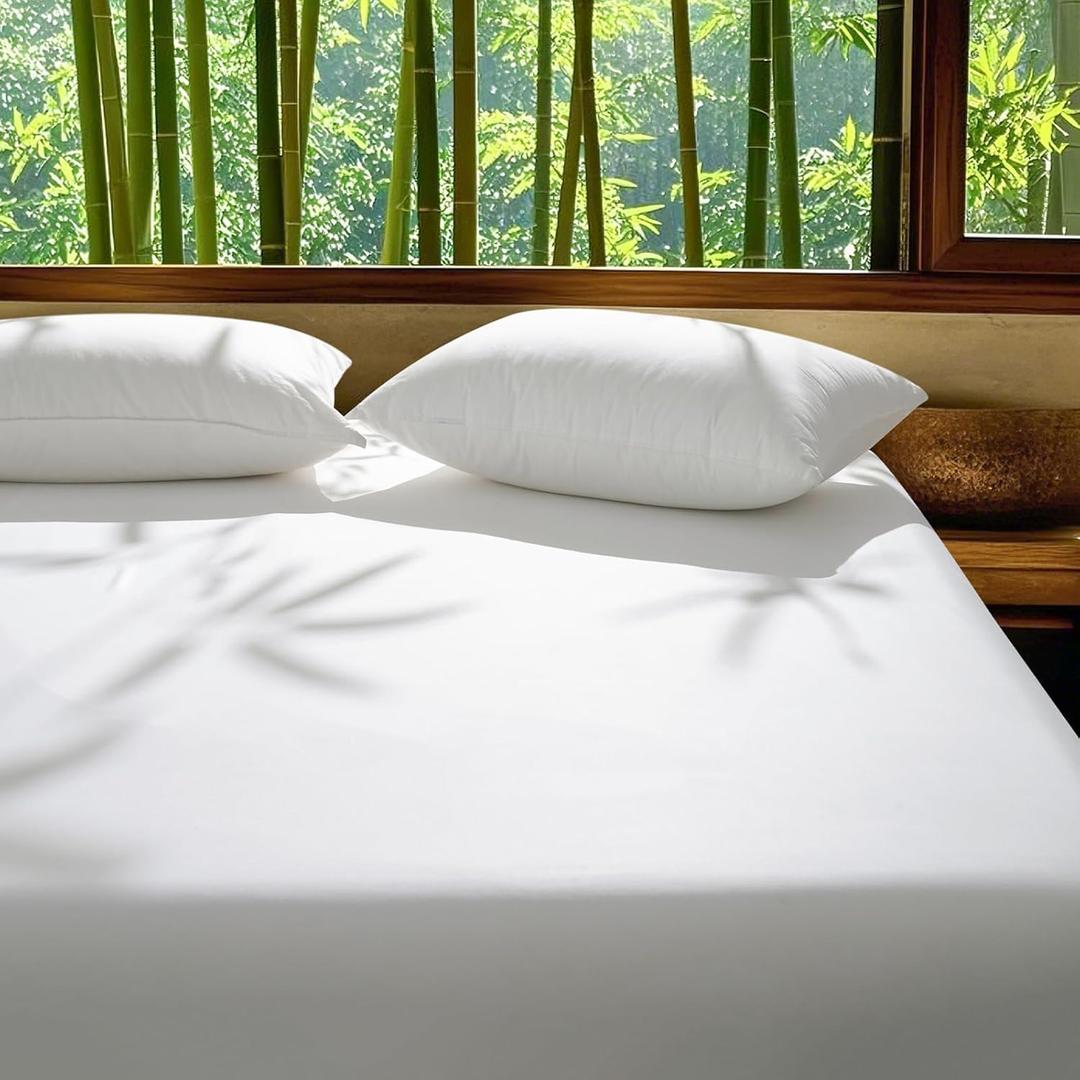 David's Home Cooling Fitted Sheet King Size, 100% Rayon Derived from Bamboo, 16" Deep Pocket 2.5cm Wider Elastic, Luxury Smooth Silky Soft Breathable Bottom Sheet for Hot Sleeper, White