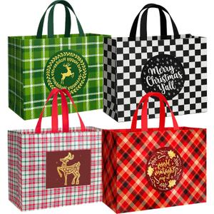 habgp 8 Pack Extra Large Christmas Gift Bags, Reusable Tote Bags with Handle 16.9 x 12.6 x 6.7", Non-Woven Christmas Gift Bags for Wrapping Shopping Gifts Holiday Xmas Party Gifts Favors