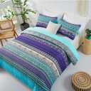 WONGS BEDDING Boho Queen Quilt Set, Blue Purple Bohemian Queen Quilt Bedding Set, Lightweight Microfiber Bed Decor Bedspread for All Season 96"x90"(3 Pieces)