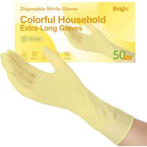12-Inch Extended Disposable Nitrile Gloves, Latex-Free Powder-Free, Full Palm Textured Grip, Multipurpose Home, Small (Pack of 50), Lemon Yellow (Pack of 50))