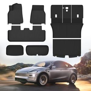 BRYOUS Floor Mat for 2025-2026 New Model Y Juniper 7PCS Full Set Floor Mats with Front Rear Cargo Liner & Second Row Seat Back Mats & Anti-Scratch Rear Bumper Guard Mats Interior Accessories