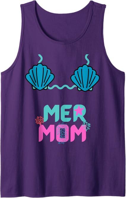 Mer Mom costume Mer Mama Mermaid Costume for Mermom Tank Top (Small, Purple)