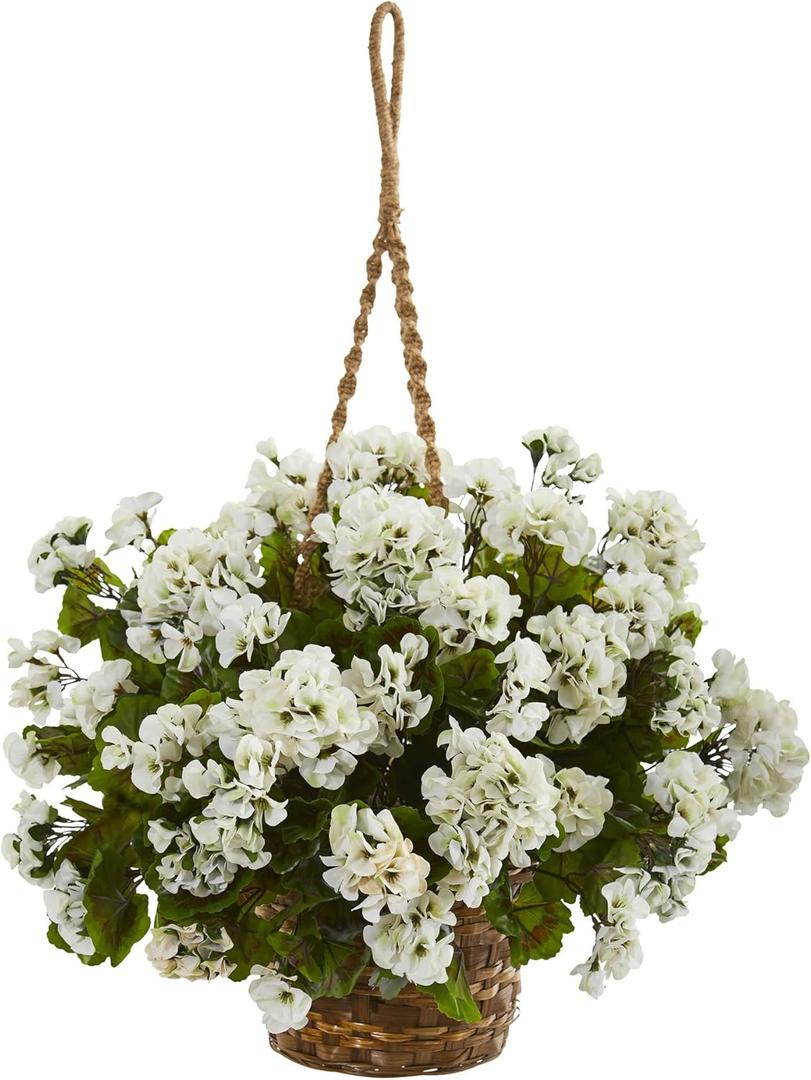Nearly Natural Geranium Hanging Basket Artificial Plant UV Resistant (Indoor/Outdoor)