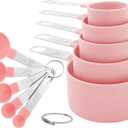 Measuring Cups and Spoons Set, 10 Pieces Stackable Measure Tools with Stainless Steel Handles, Kitchen Gadgets for Cooking & Baking (Pink)