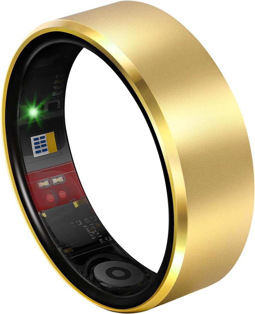 Milavan Smart Health Ring 2.0 for Women Men, Slim Scratch & Fingerprint Resistant Design, Efficient Chip Fitness Tracker, Monitors Heart, Blood Oxygen & Pressure, Sleep, Steps, Waterproof, Gold, Size: 14