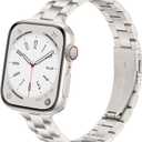 Thin Stainless Steel Bands Compatible with Apple Watch 38mm 40mm 41mm 42mm 44mm 45mm 46mm for Women, Metal Straps for iWatch Series 11 10 9 8 7 6 5 4 3 2 1 SE (Light Starlight)