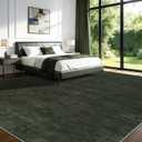 9x12 Washable Area Rug, Dark Green Solid Area Rugs for Living Room&Bedroom