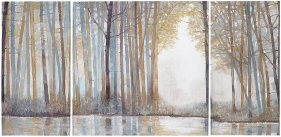 Madison Park Wall Art Living Room Dcor - Triptych Scenery Watercolor Canvas, Home Accent Modern Dining Decoration, Ready to Hang Painting for Bedroom, Multi-Sizes, Natural Forest Reflection 3 Piece