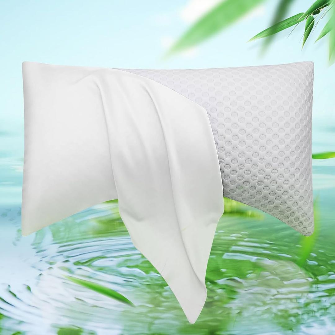 Cooling Side Sleeper Pillow Cases - Curved Rayon Derived from Bamboo Pillowcase Cover- Breathable Cool Silky Soft Pillowcase for Hot Sleepers Hair and Skin, Queen Size 1 Piece, 20 * 30 Inches White