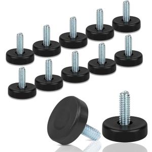 1/4" Thread Furniture Feet Levelers, 12 PCS Adjustable Furniture Feet Threaded Screw in, Leveling Feet Screw On Furniture Glide Leveling for Table, Cabinets, Chairs, Stool Legs