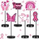 Wenqik 6 Pcs Breast Cancer Awareness Decorations Standing Table Centerpieces Pink Ribbon Wooden Table Signs Fight Breast Cancer Party Supplies Pink Ribbon Decor for Charity Survivor Favors